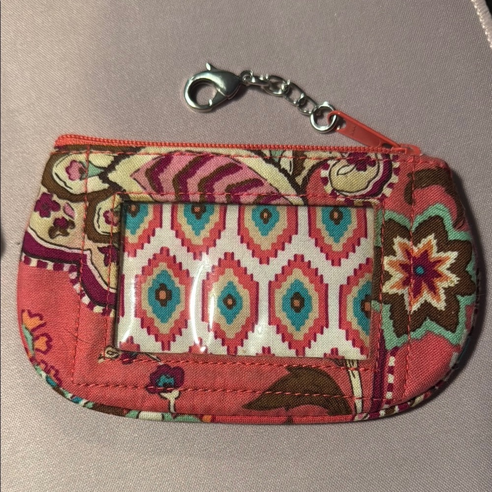Vera Bradley Pink and Brown ID pouch with Intricate Patterns